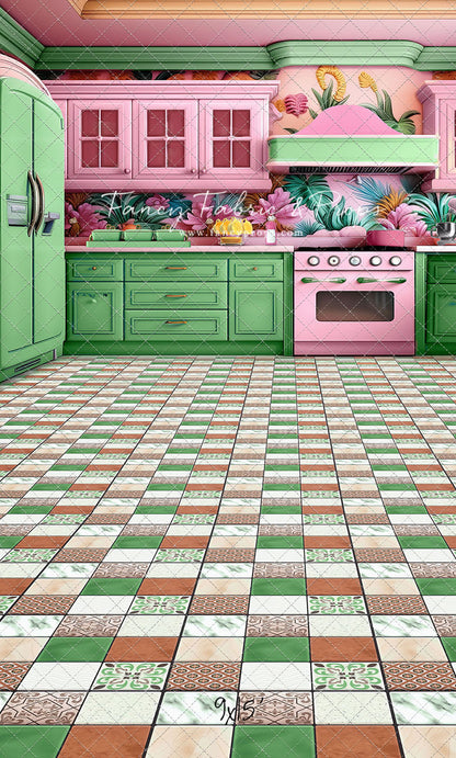 Tropical Kitchen - Green & Pink - With Sweep Option
