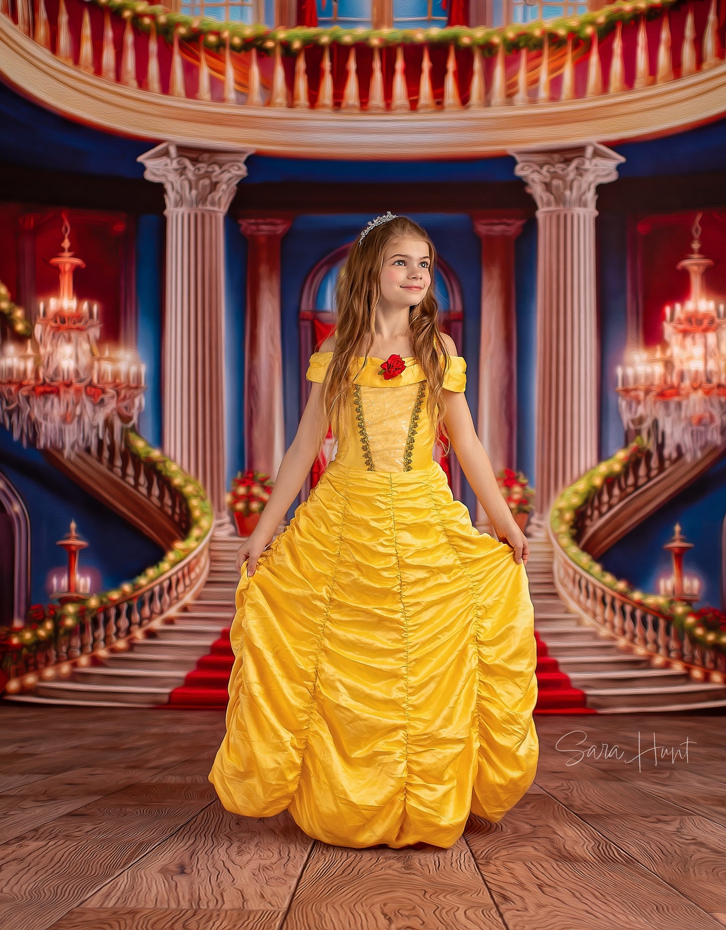 Belle's Royal Staircase -Wood Floor with Lights - With Sweep Option