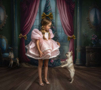 Christmas Wishes - Green With Wood Floor - with Sweep Option