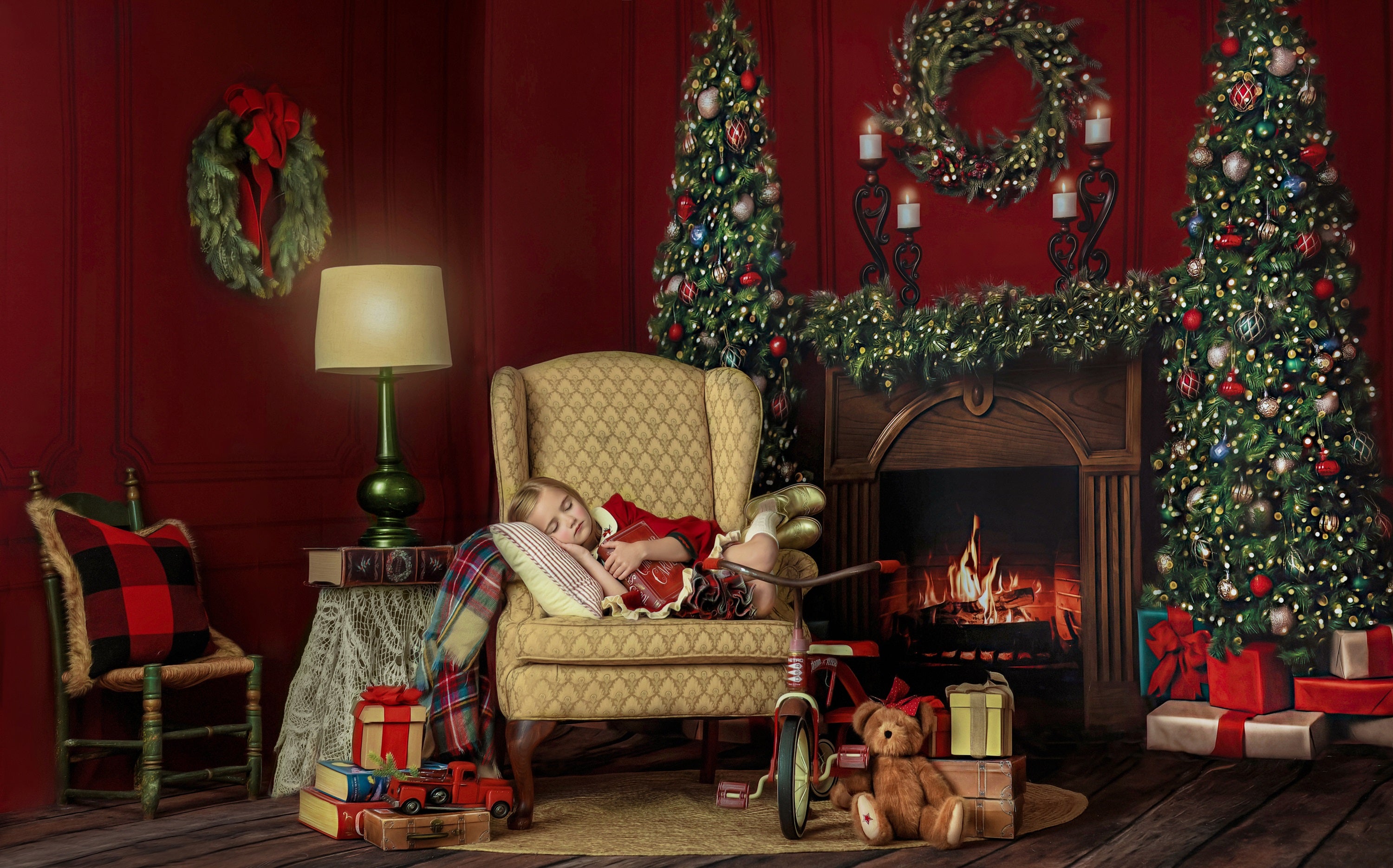Cozy Christmas Cottage 2pc Room – Fancy Fabric & Props