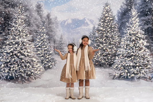 RTS Snowy Mountain Tree Farm Path - 10x7' Wrinkle-Free Fabric - Banding - 60% Off