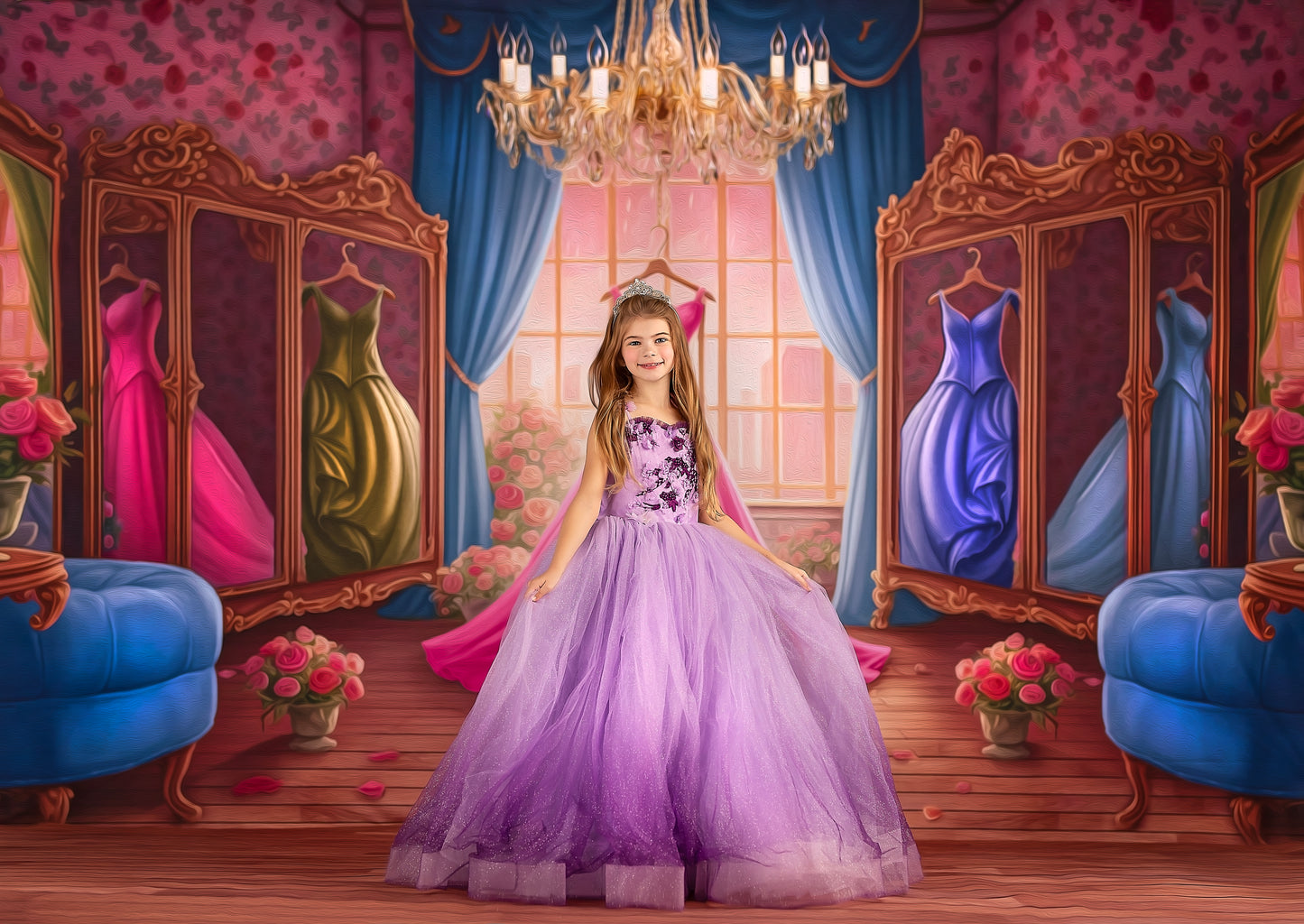 Dress Like A Princess - Pink Dress/Blue Curtains - With Sweep Option