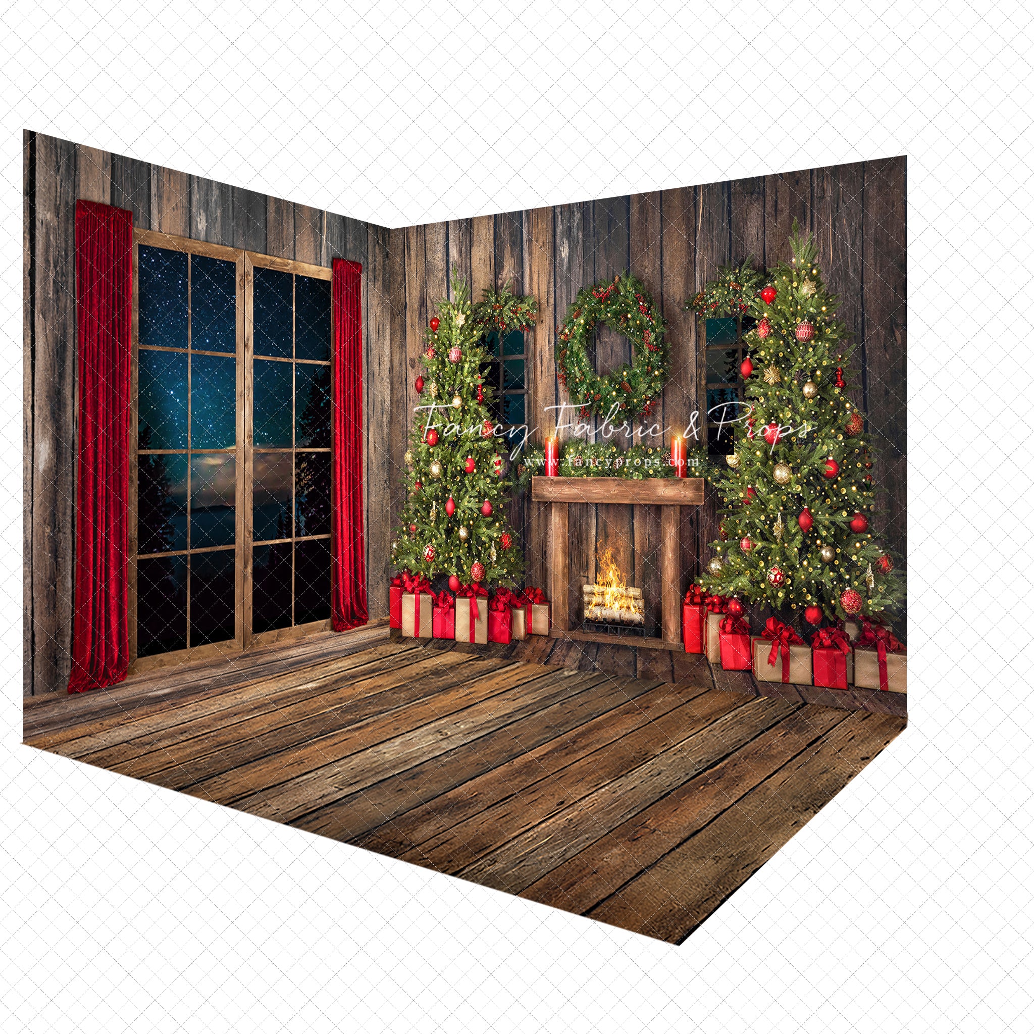 Cozy Christmas Cottage 2pc Room – Fancy Fabric & Props