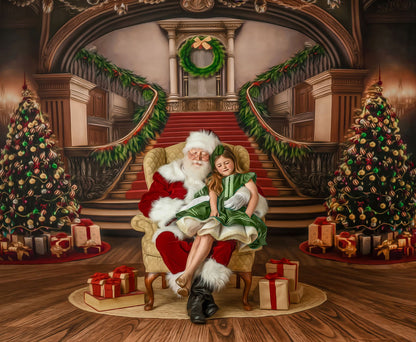 Grand Holiday Staircase - Red Stairs & Wood Floor - with Sweep Option