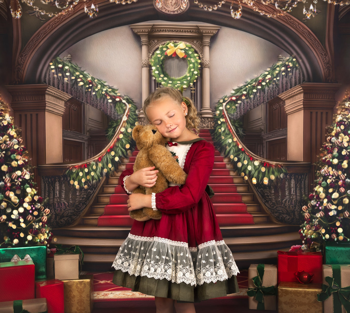 Grand Holiday Staircase - Red Carpet - with Sweep Option