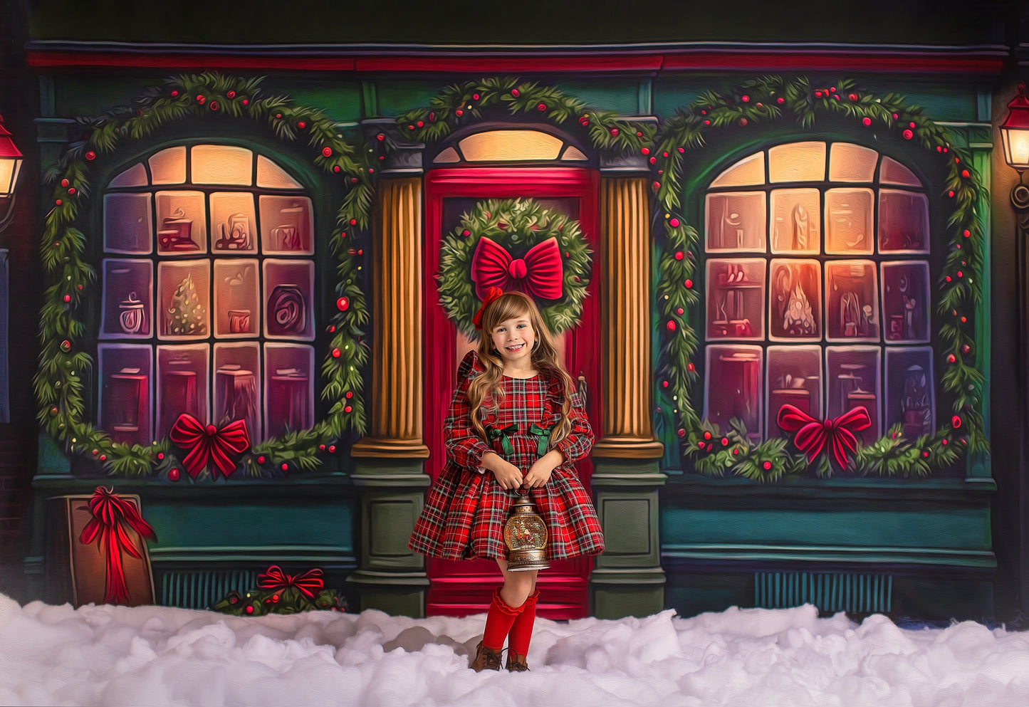 Wintertime Shop - Green Shop With Snow - with Sweep Option