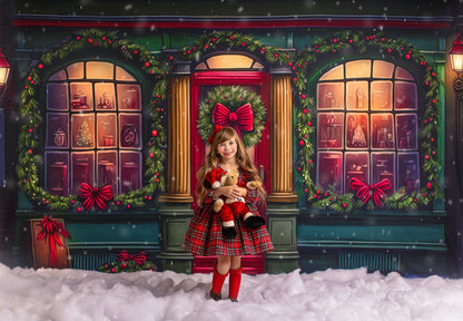 Wintertime Shop - Green Shop With Snow - with Sweep Option