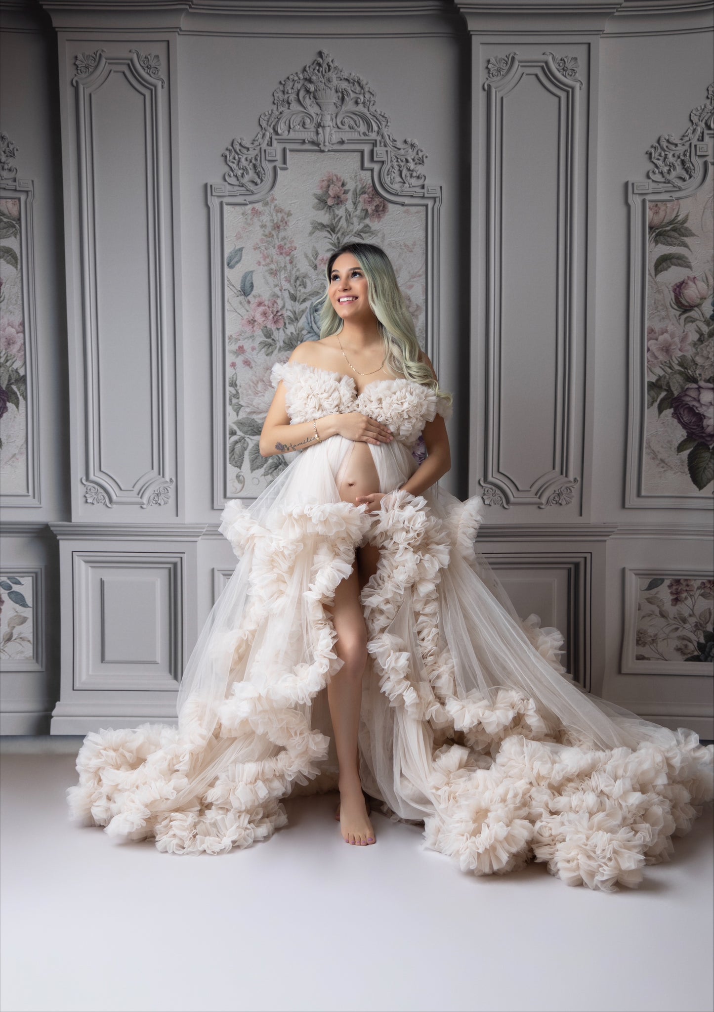 Ivory Floral Victorian Wall - With Sweep Option