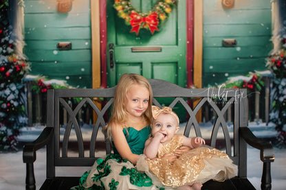 Magical Holiday Porch - Green Door - with Sweep Option