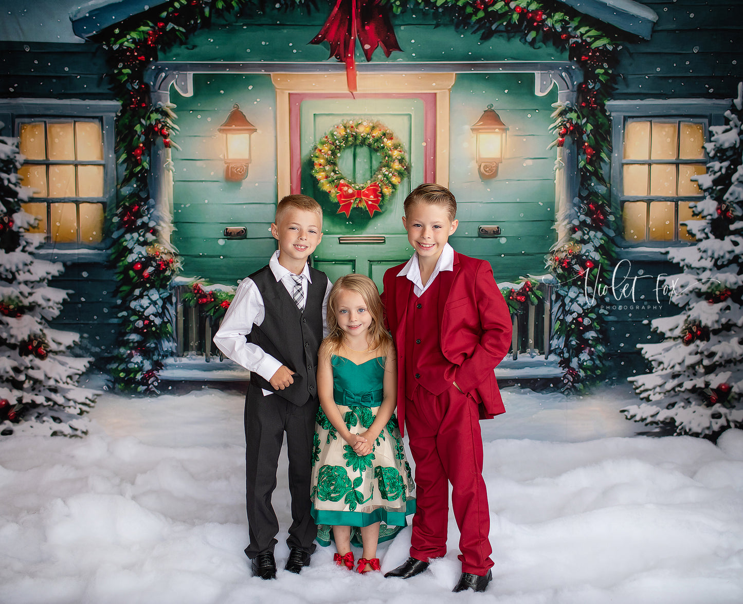 Magical Holiday Porch - Green Door - with Sweep Option