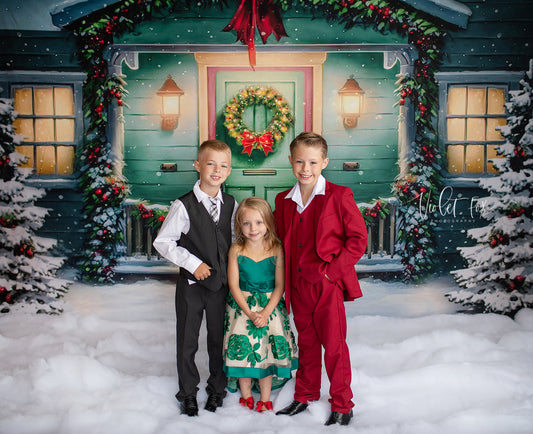 Magical Holiday Porch - Green Door - with Sweep Option