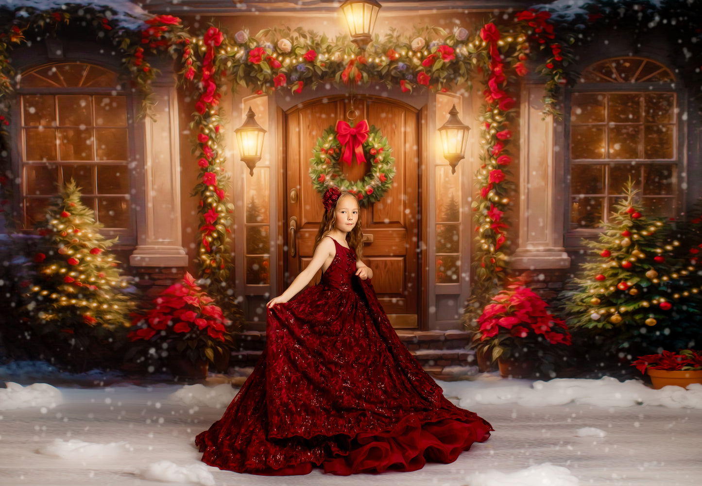 Merry Holiday Entry - Brown Door - With Sweep Option