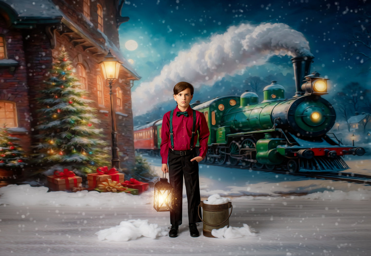 Festive Locomotive - Train on Right Option - With Sweep Option