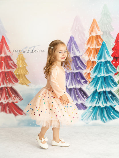 Magical Winter Rainbow Trees Pathway