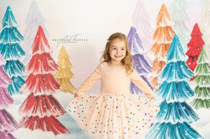 Magical Winter Rainbow Trees Pathway