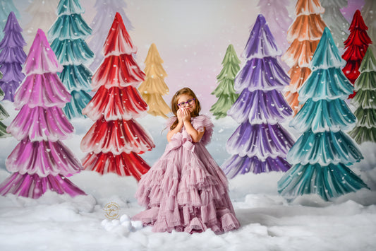 Magical Winter Rainbow Trees Pathway