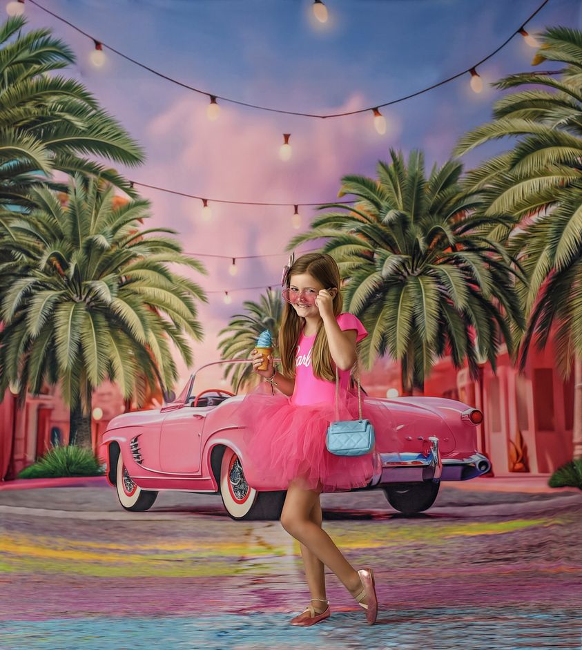Malibu Shopping Center - Pink Car - With Sweep Option