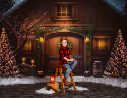 Merry Christmas Barn - Brown Door No Lights - with Sweep Option