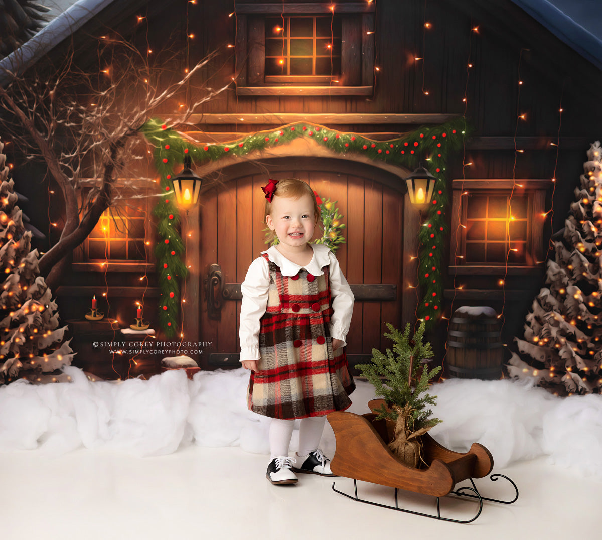 Merry Christmas Barn - Brown Door With Lights - with Sweep Option