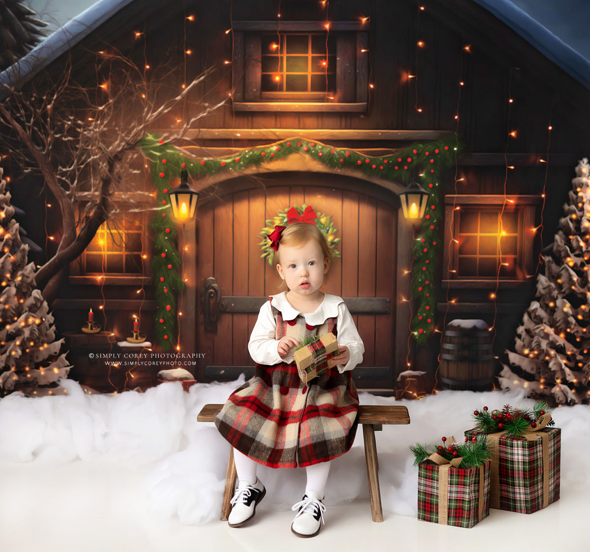 Merry Christmas Barn - Brown Door With Lights - with Sweep Option