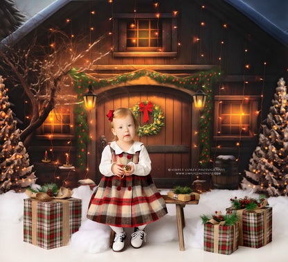 Merry Christmas Barn - Brown Door With Lights - with Sweep Option