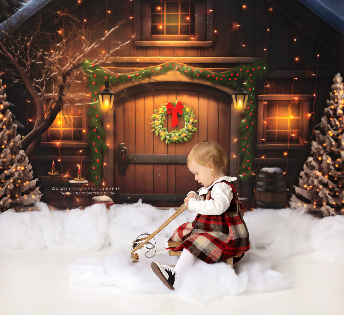 Merry Christmas Barn - Brown Door With Lights - with Sweep Option