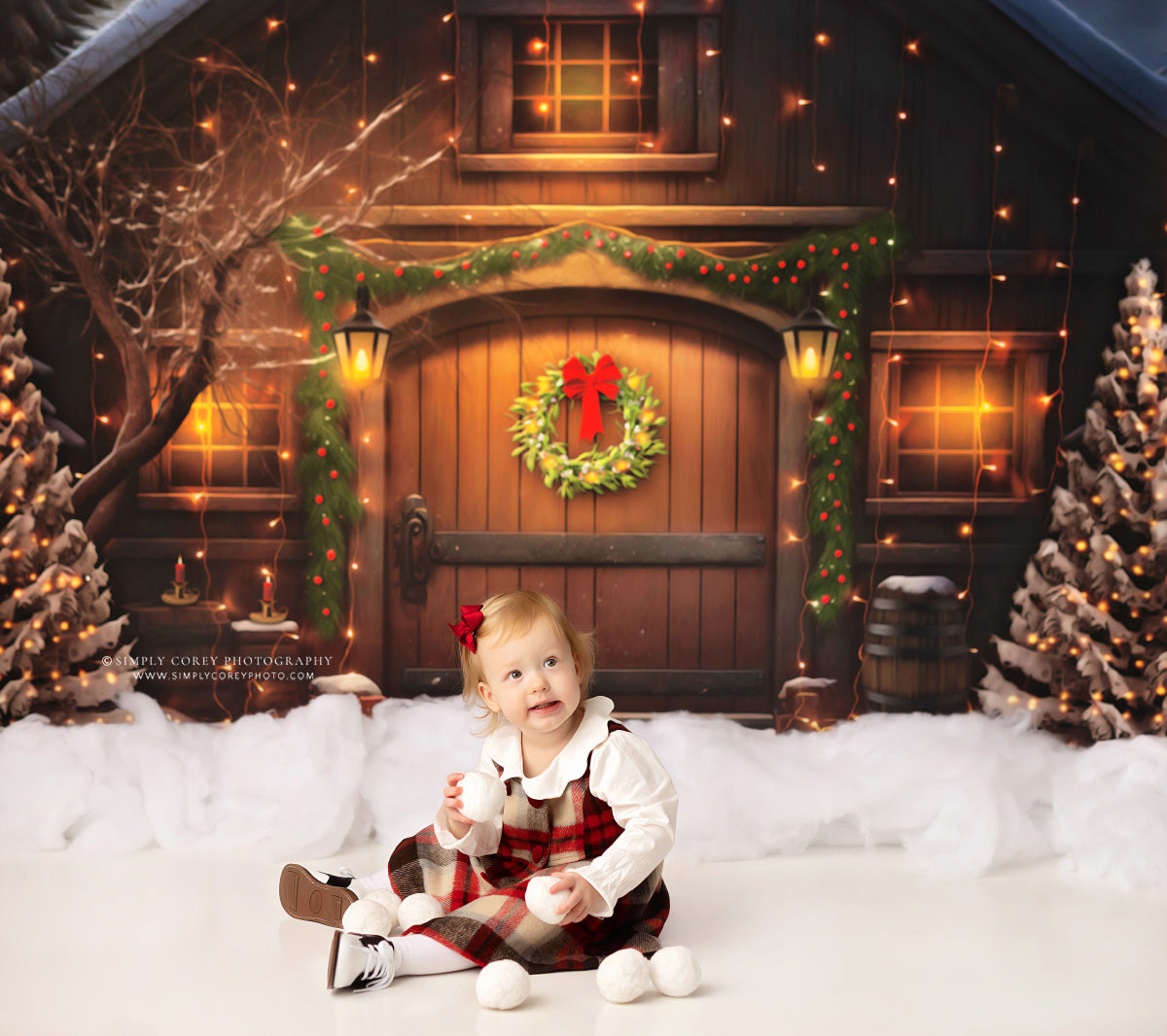 Merry Christmas Barn - Brown Door With Lights - with Sweep Option