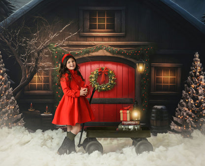 Merry Christmas Barn - Red Door - with Sweep Option