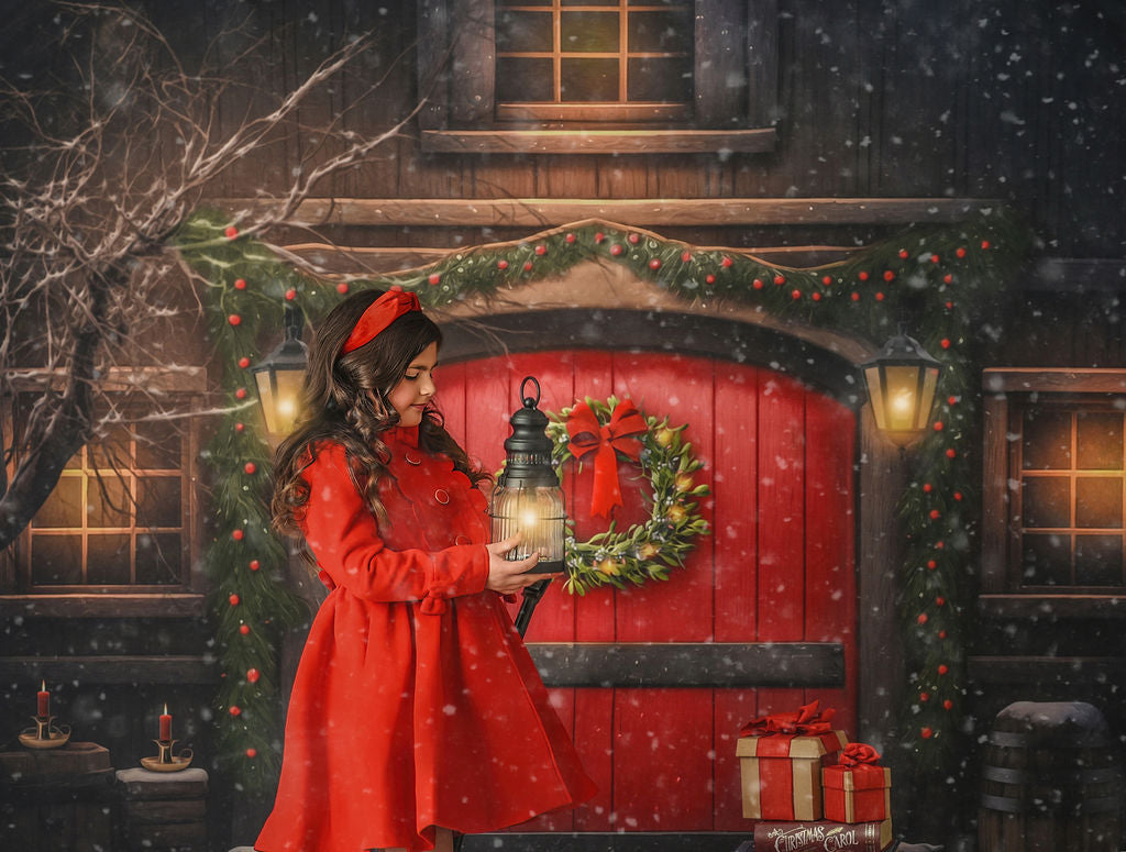 Merry Christmas Barn - Red Door - with Sweep Option