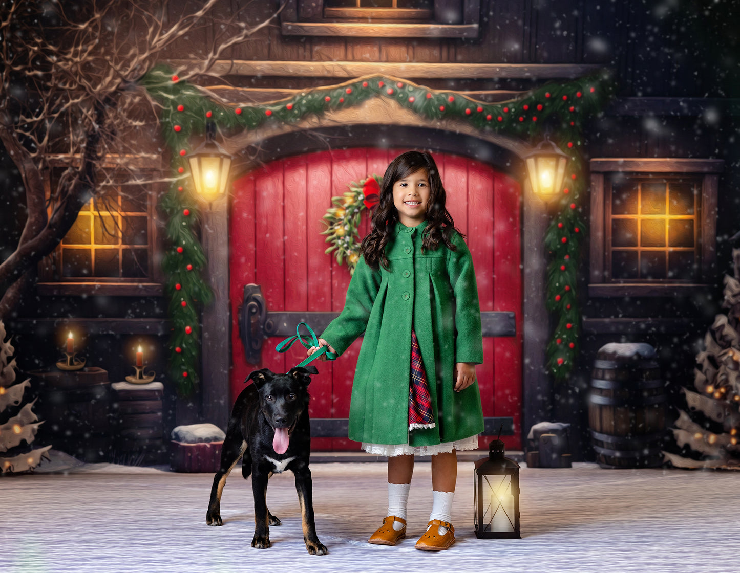 Merry Christmas Barn - Red Door - with Sweep Option