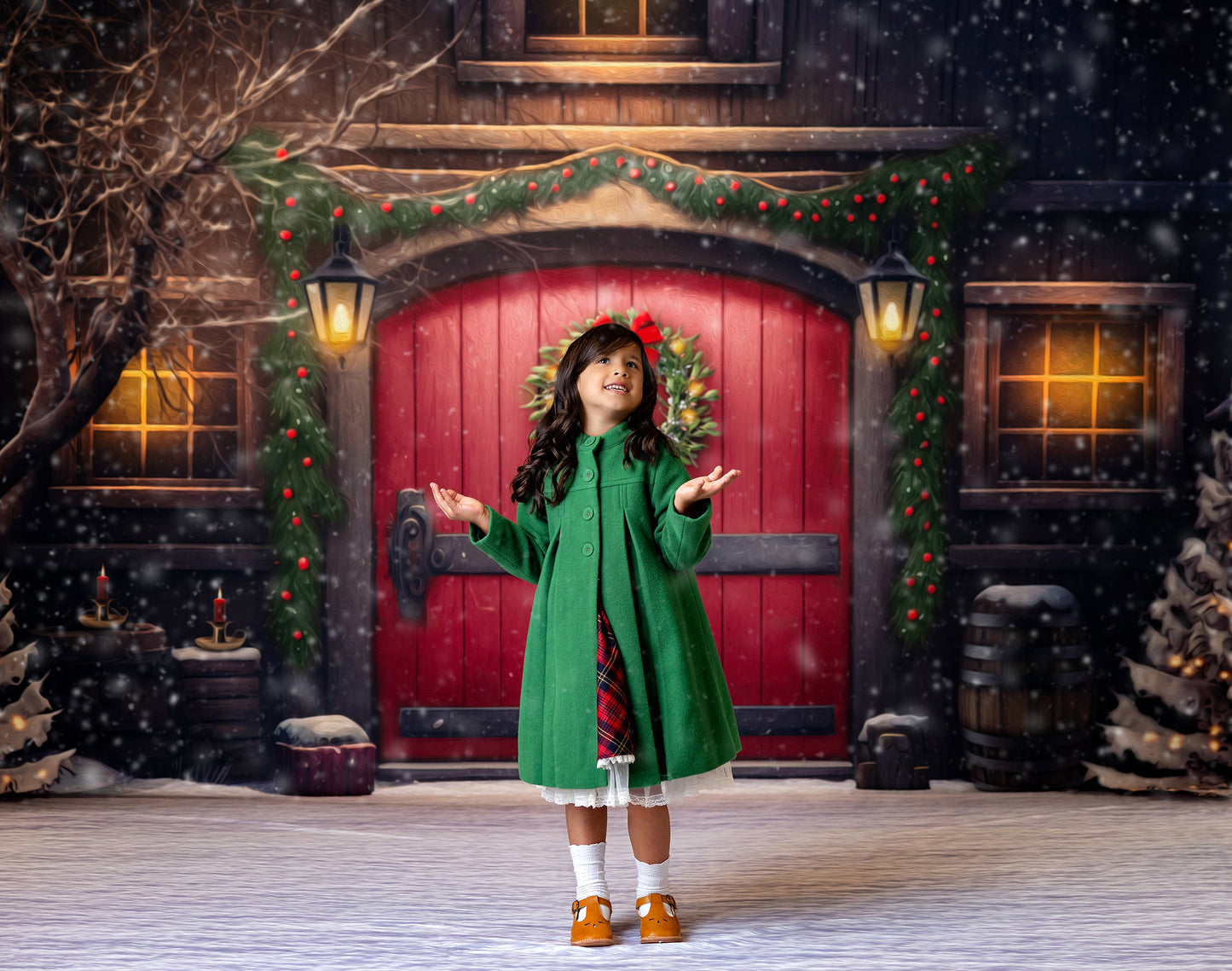 Merry Christmas Barn - Red Door - with Sweep Option