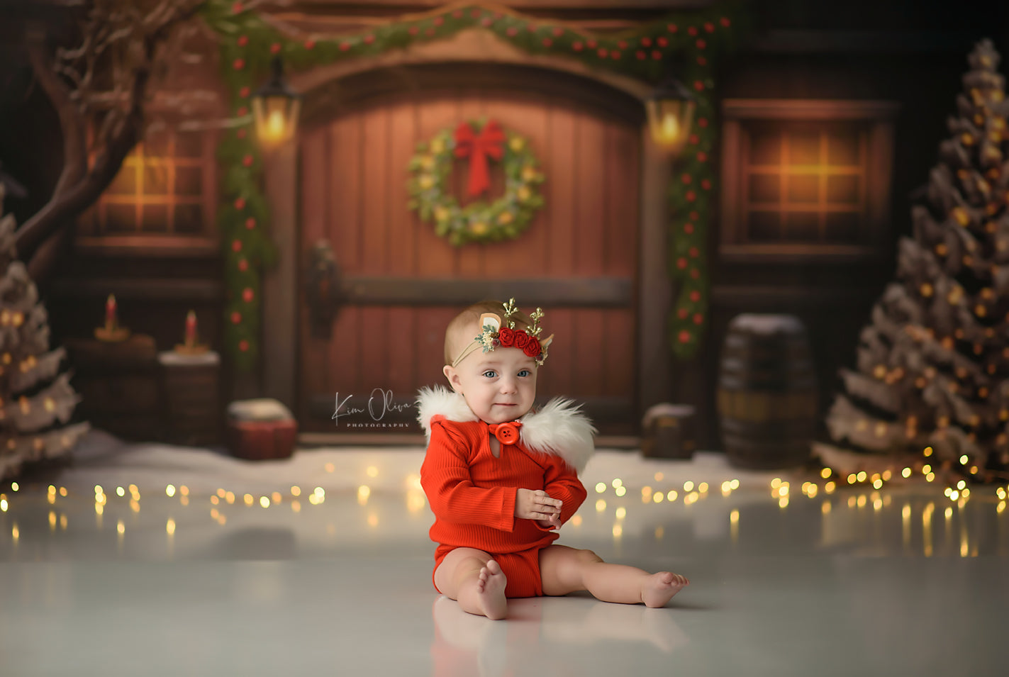 Merry Christmas Barn - Brown Door No Lights - with Sweep Option