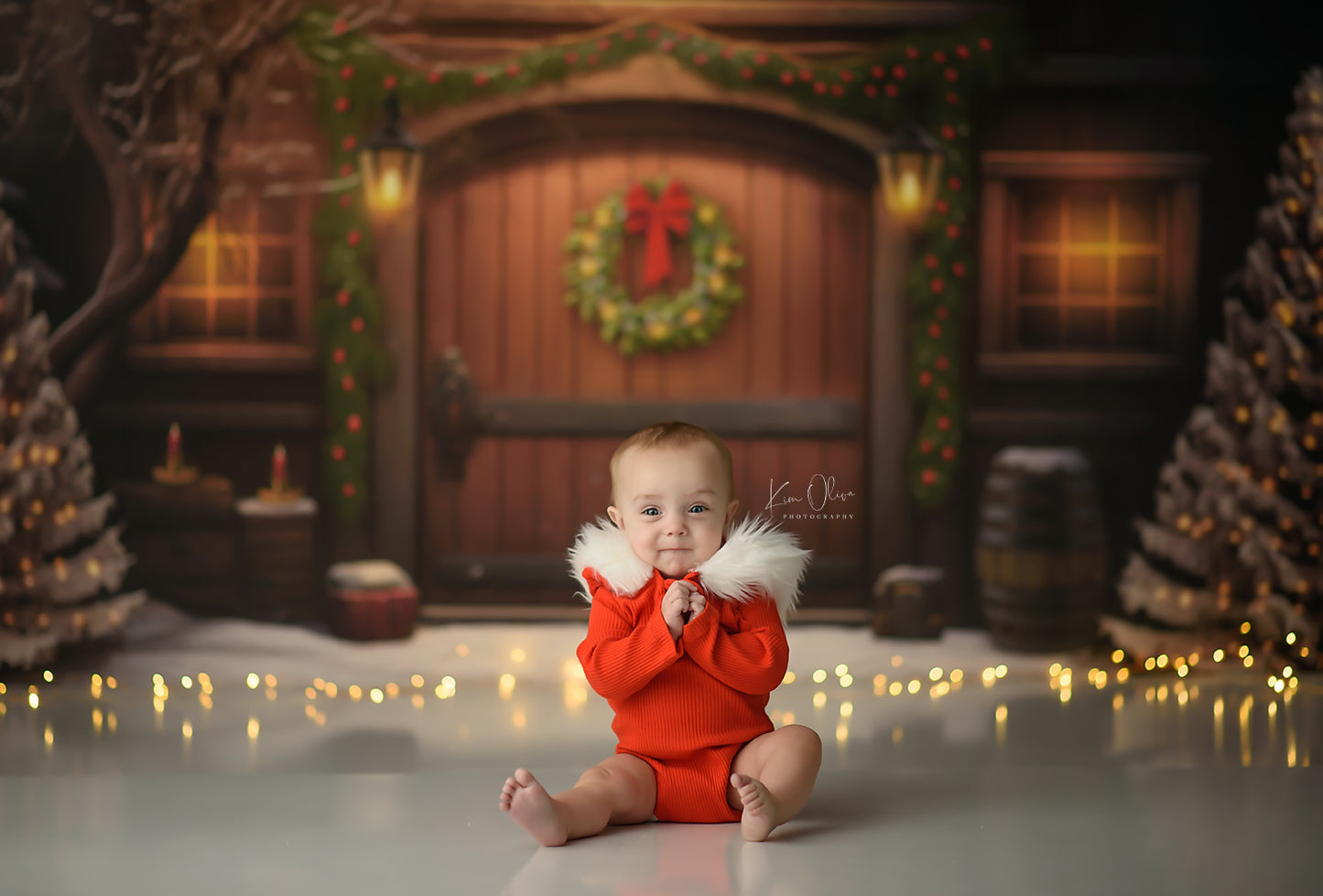 Merry Christmas Barn - Brown Door No Lights - with Sweep Option