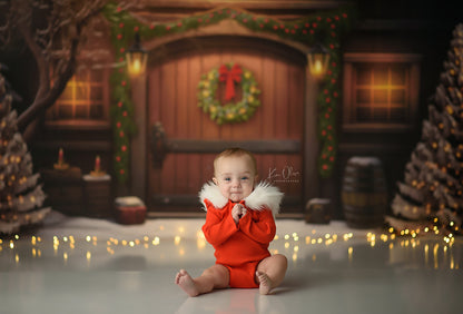 Merry Christmas Barn - Brown Door No Lights - with Sweep Option