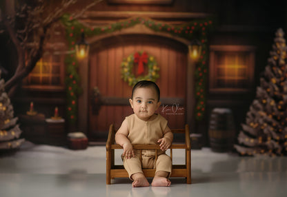 Merry Christmas Barn - Brown Door No Lights - with Sweep Option