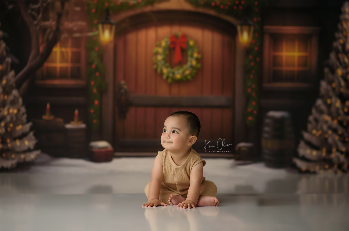 Merry Christmas Barn - Brown Door No Lights - with Sweep Option