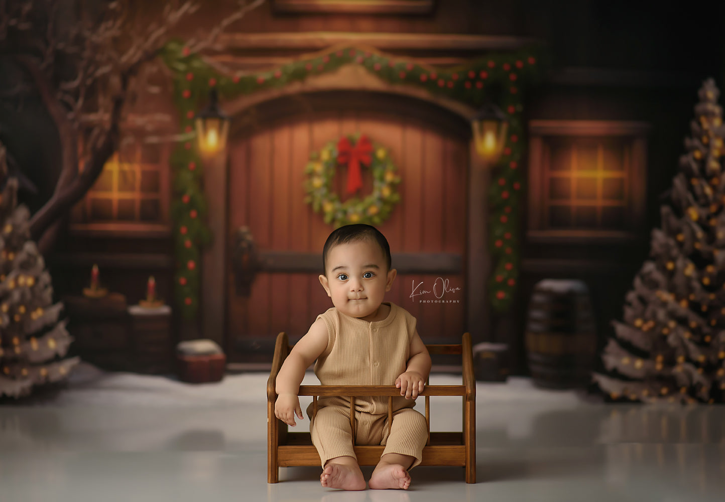 Merry Christmas Barn - Brown Door No Lights - with Sweep Option