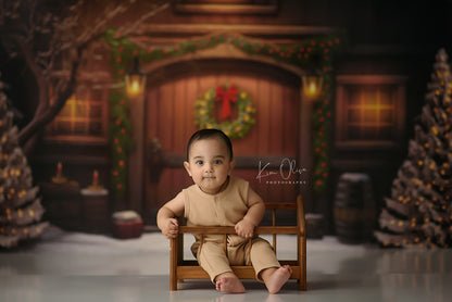 Merry Christmas Barn - Brown Door No Lights - with Sweep Option