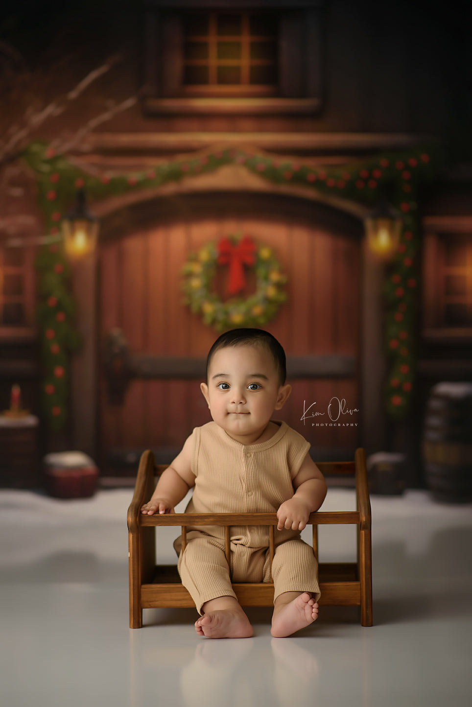 Merry Christmas Barn - Brown Door No Lights - with Sweep Option