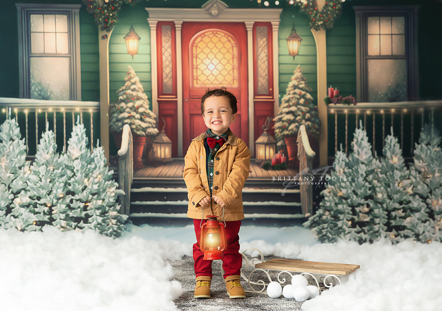 Merry Porch Greetings - Green House - with Sweep Option