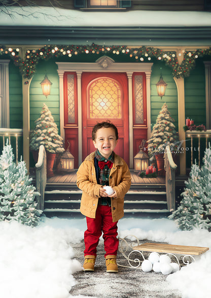 Merry Porch Greetings - Green House - with Sweep Option