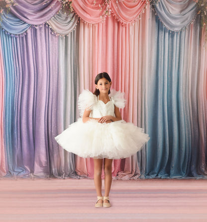 Pastel Curtains  - Wood Floor - With Sweep Option