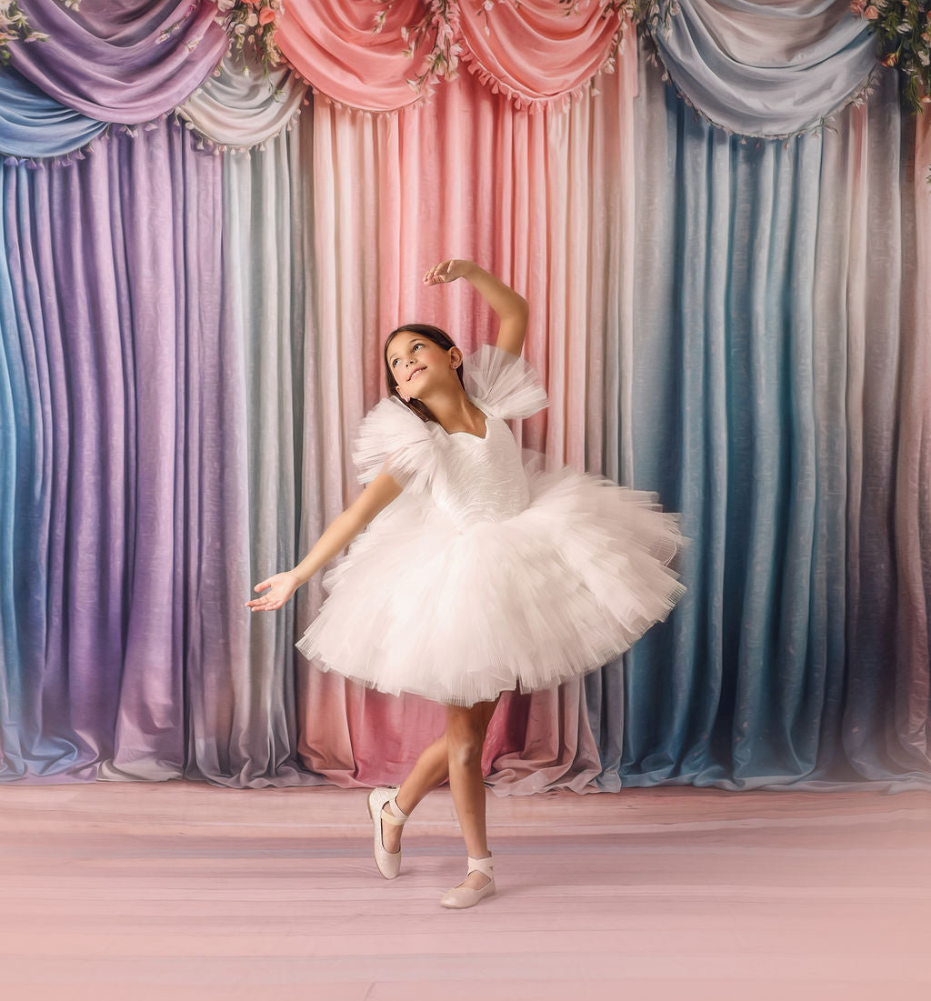 Pastel Curtains  - Wood Floor - With Sweep Option