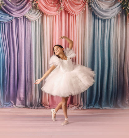 Pastel Curtains  - Wood Floor - With Sweep Option