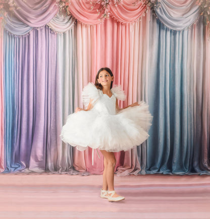 Pastel Curtains  - Wood Floor - With Sweep Option