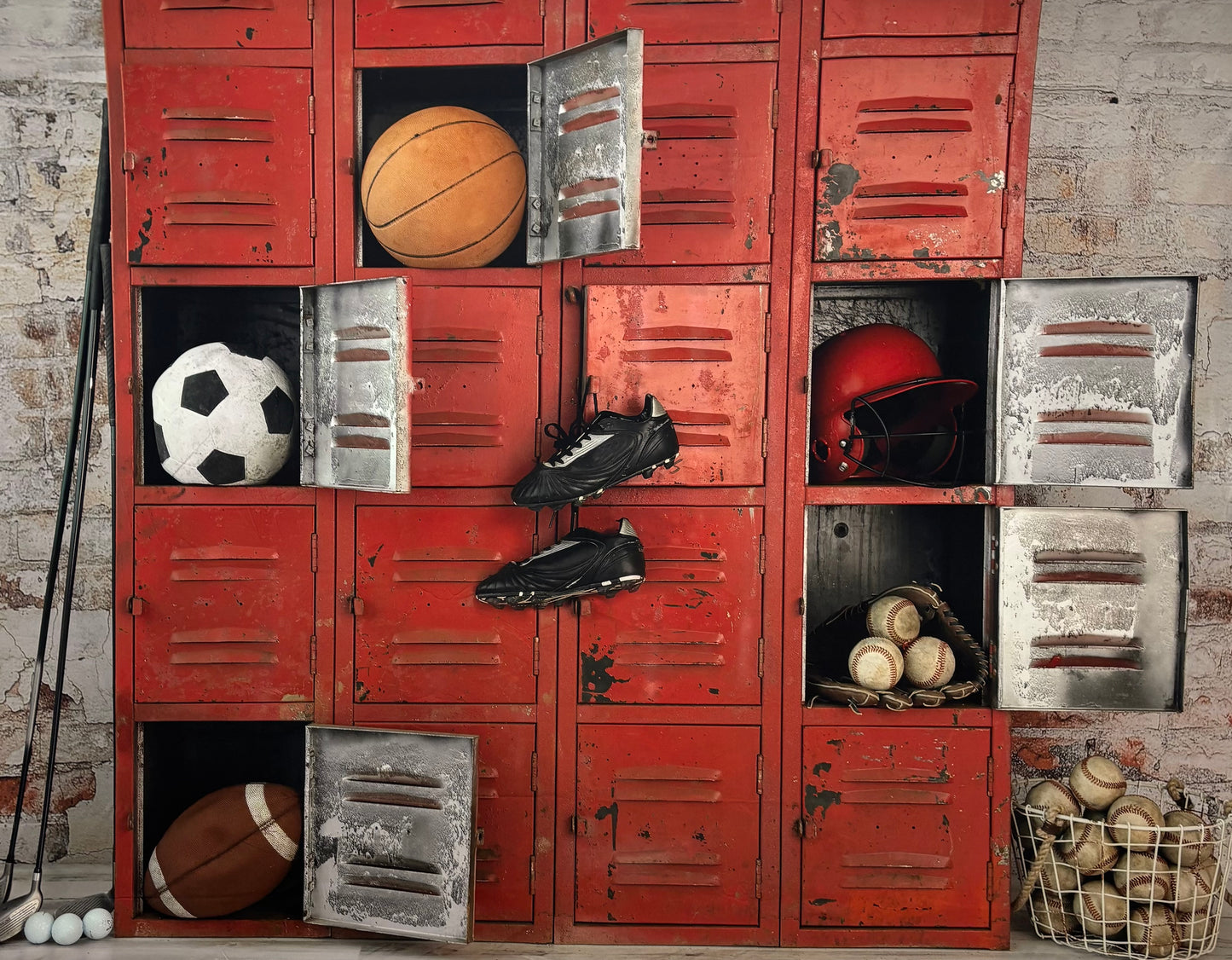 RTS Vintage Locker Room - 10x8' Wrinkle-Free Fabric - Bad Crop/Zoomed In - 60% Off