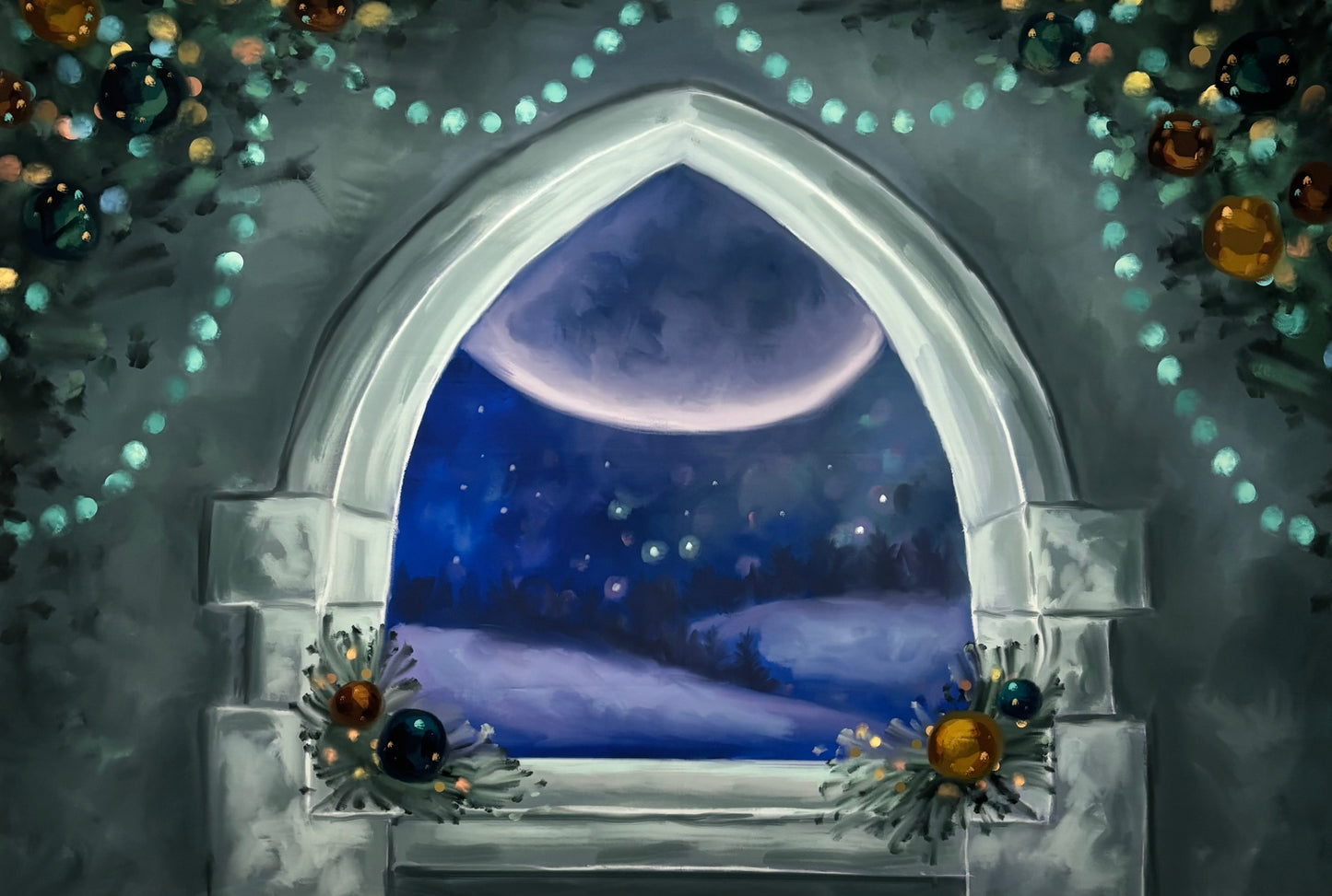 RTS Christmastime In The Castle - 10x7' Wrinkle-Free Fabric - Printer Head Strikes - 55% Off