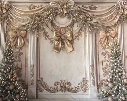 RTS Fancy Gold Bow Wall - 10x8' Value Luxe Fabric - Banding - 60% Off