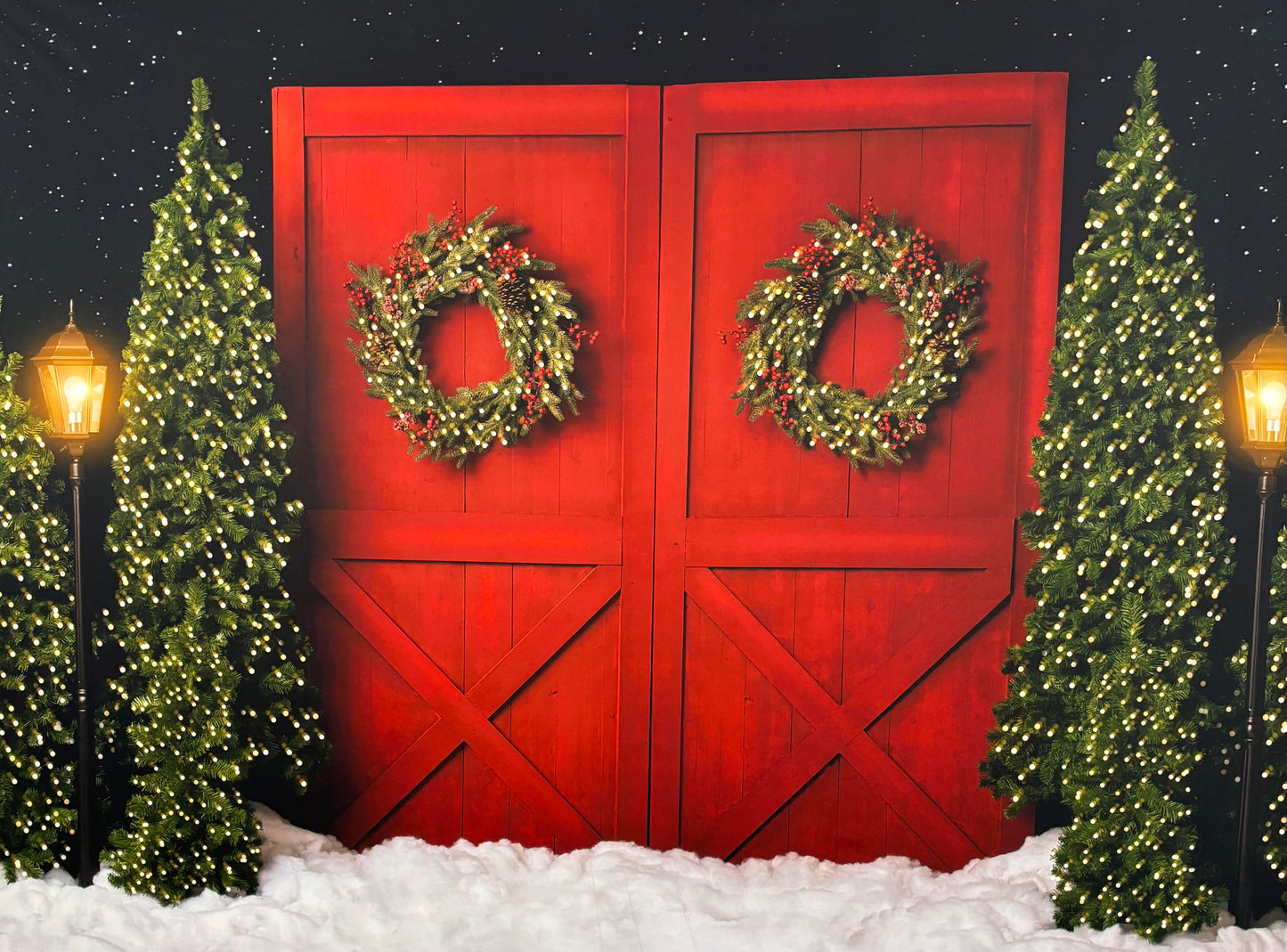 RTS Fancy Red Barn Doors - 10x7' Wrinkle-Free Fabric - Ink Marks - 60% Off