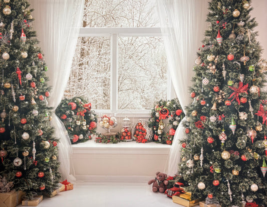 RTS Christmas Window - 12x8' Wrinkle-Free Fabric - Faded/Banding - 60% Off